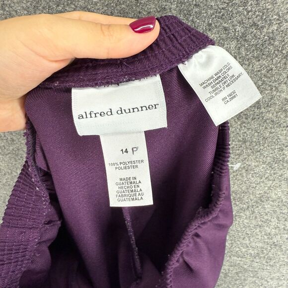 Alfred Dunner Pants Women 14 Purple High Rise Pleated Straight Pull On Pockets - Picture 6 of 7